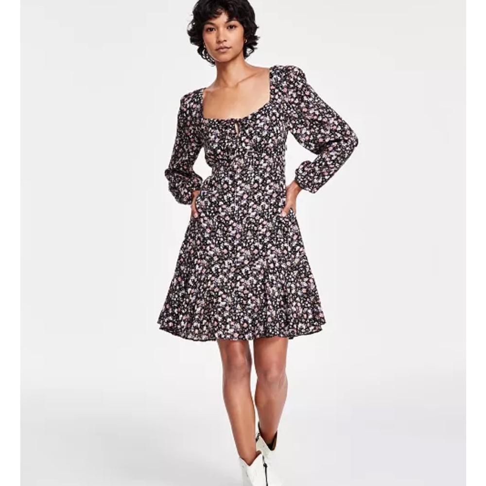 Lucky Brand Floral Flirty Flouncey LS Mini Boho Chic Dress 99% Modal XSmall NWT